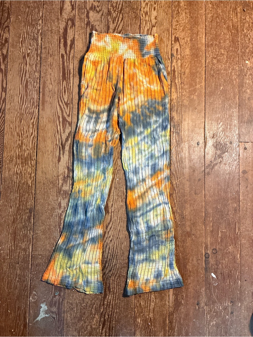 Billabong Tie-Dye Ribbed Flare Leggings - Orange, Blue & Yellow